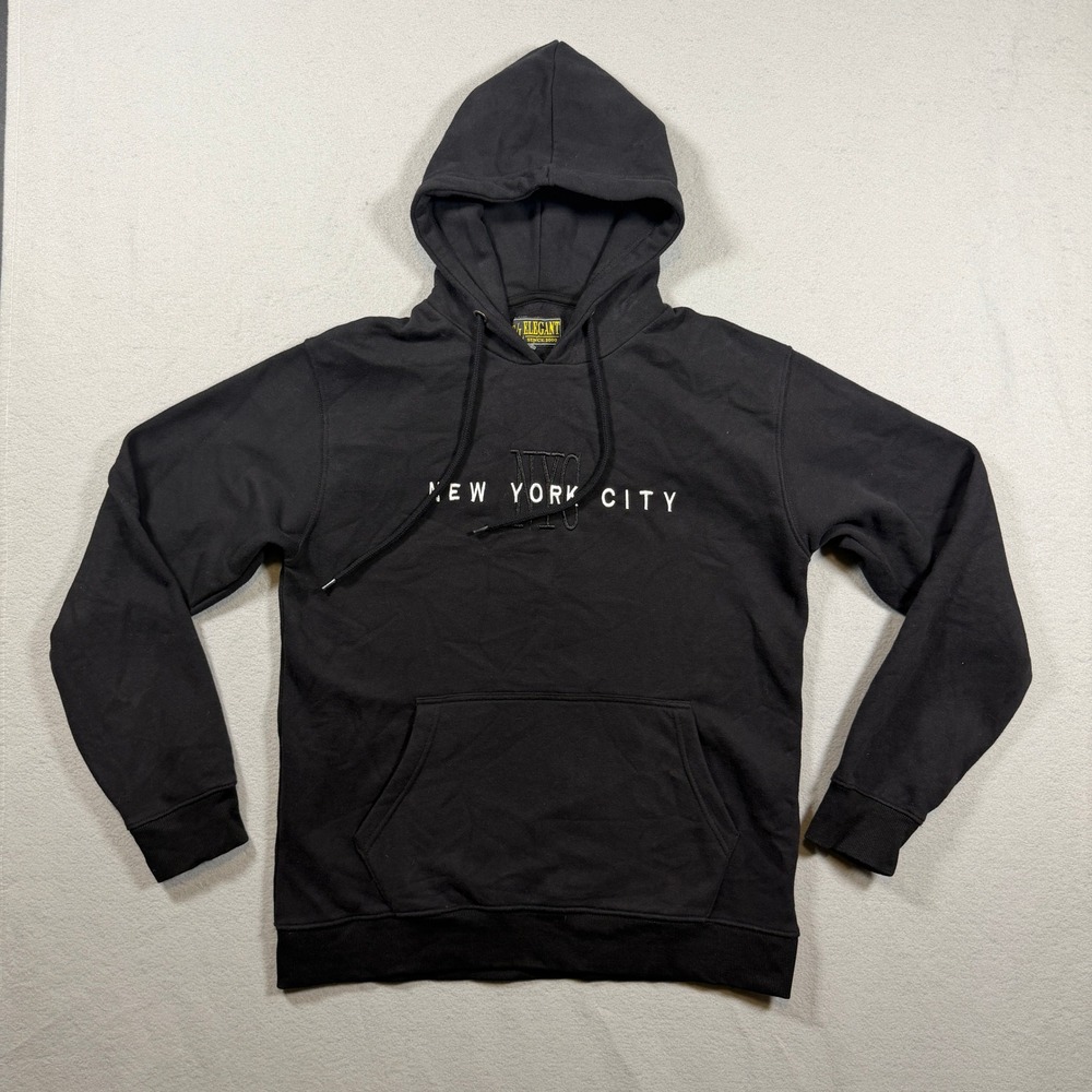 Elegant Mens New York City NYC Graphic Hoodie L Black Cotton Blend Streetwear